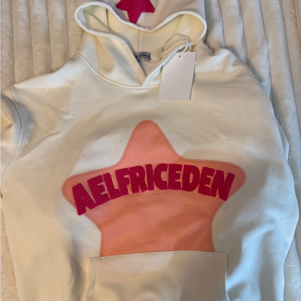 Aelfric Eden Cream Hoodie with Blue Accents